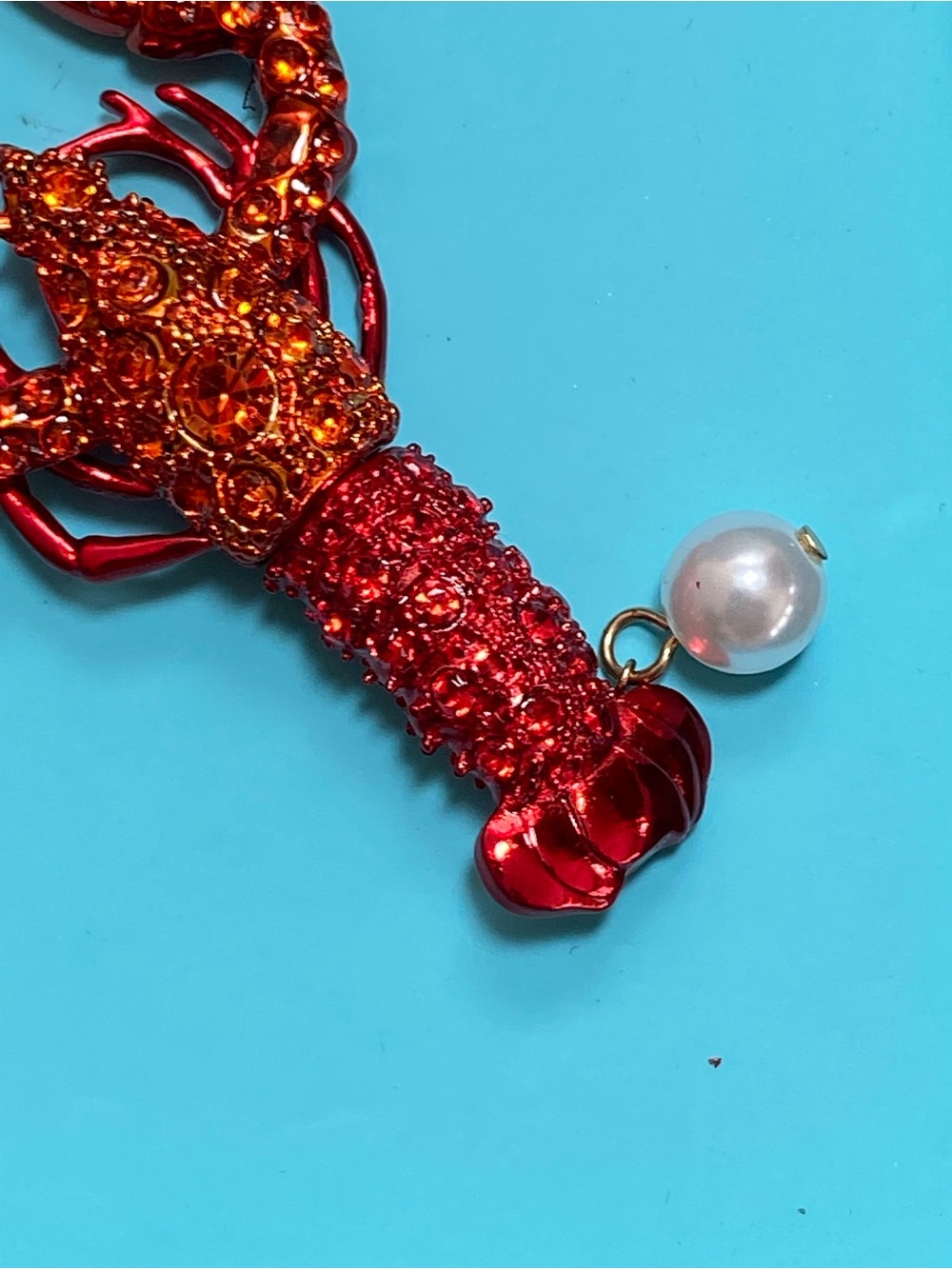 Betsey Johnson Red Crystal GlitterLobster Keychain NIB with Pearl Accent, gold - Picture 3 of 12